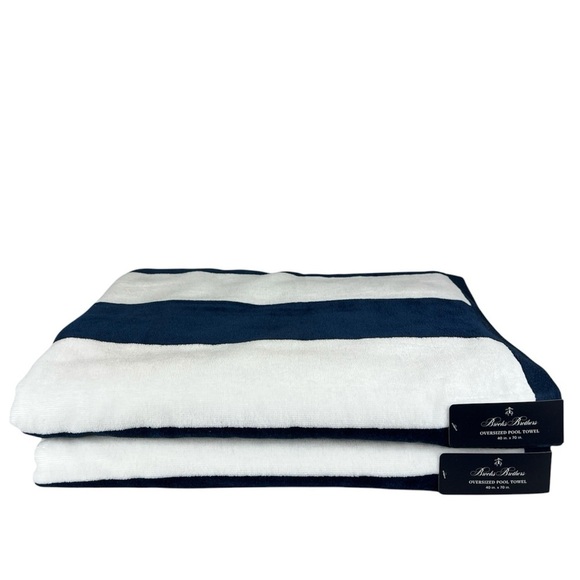 Brooks Brothers Pool Beach Towels Navy White Oversized 40 x 70 Striped 2 pc NEW - Picture 1 of 9